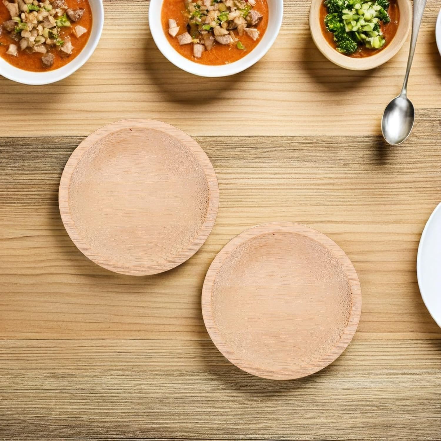 4pcs Small Dipping Dishes Soy Sauce Bowls round Dip Plates Natural Snack Sauce Dishes Japanese Style Side Serving Plates