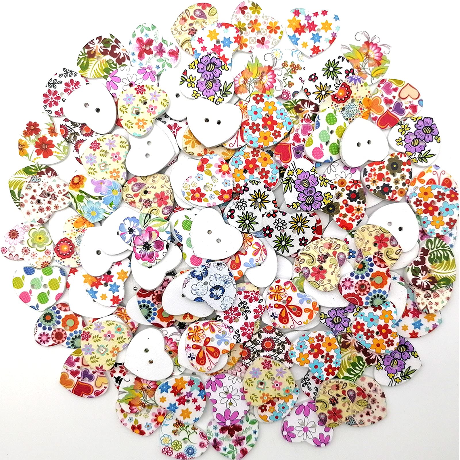 Alfykym100Pcs Bulk Heart Buttons for Crafts Wooden Heart Craft Buttons Wood Button for Sewing DIY Crafts