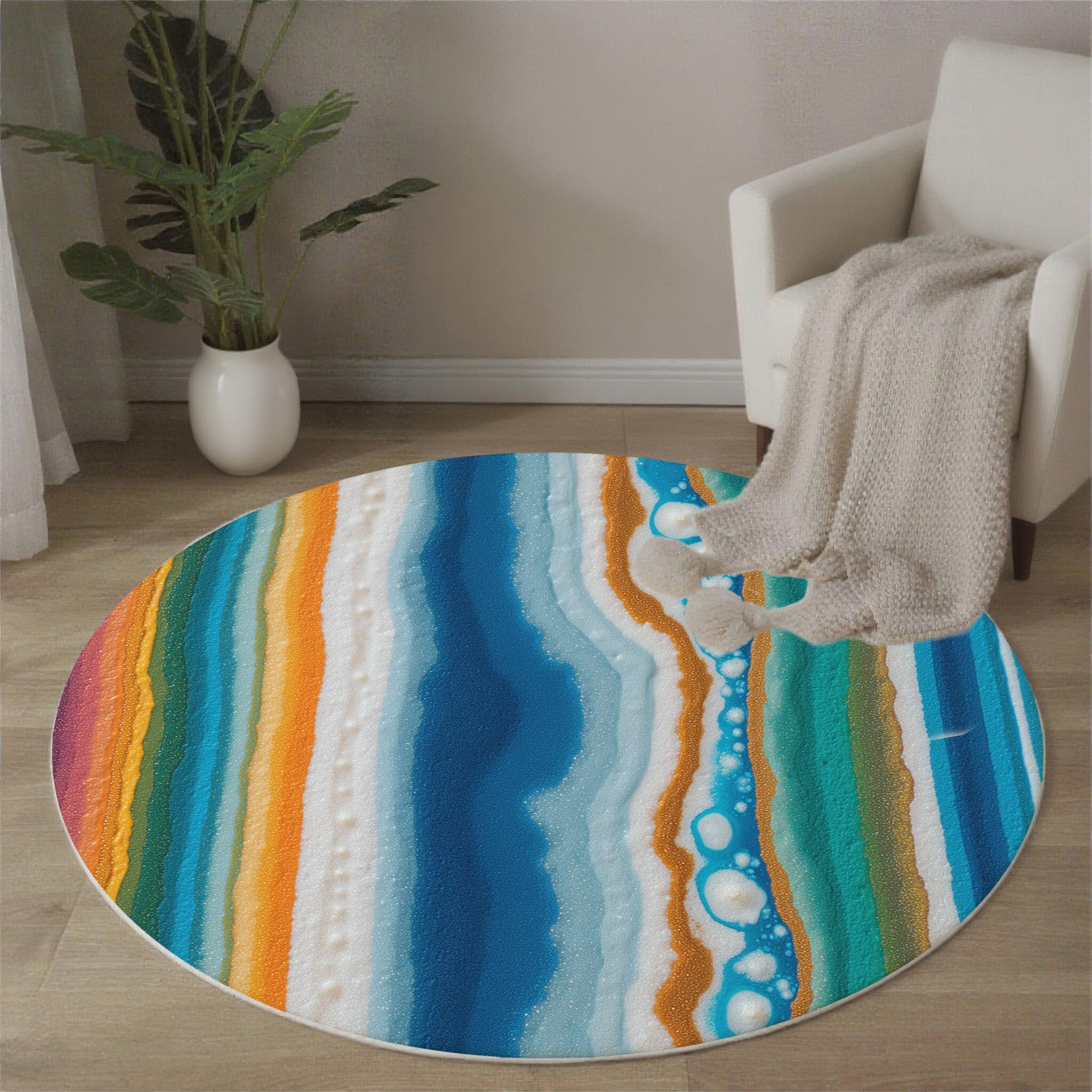 Tapis texture pierre lignes abstraites poils courts paillasson rond 80cm entrée et salon
