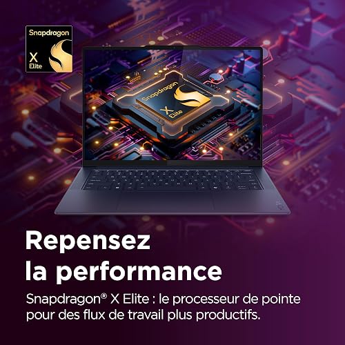 Lenovo Yoga Slim 7 14Q8X9 - Ordinateur Portable Copilot + 14'' 3K OLED 90Hz (Qualcomm - SD Elite X, RAM 16Go, SSD 512Go, Windows 11 Home) Clavier rétroéclairé AZERTY FR - Cosmique Bleu - 3