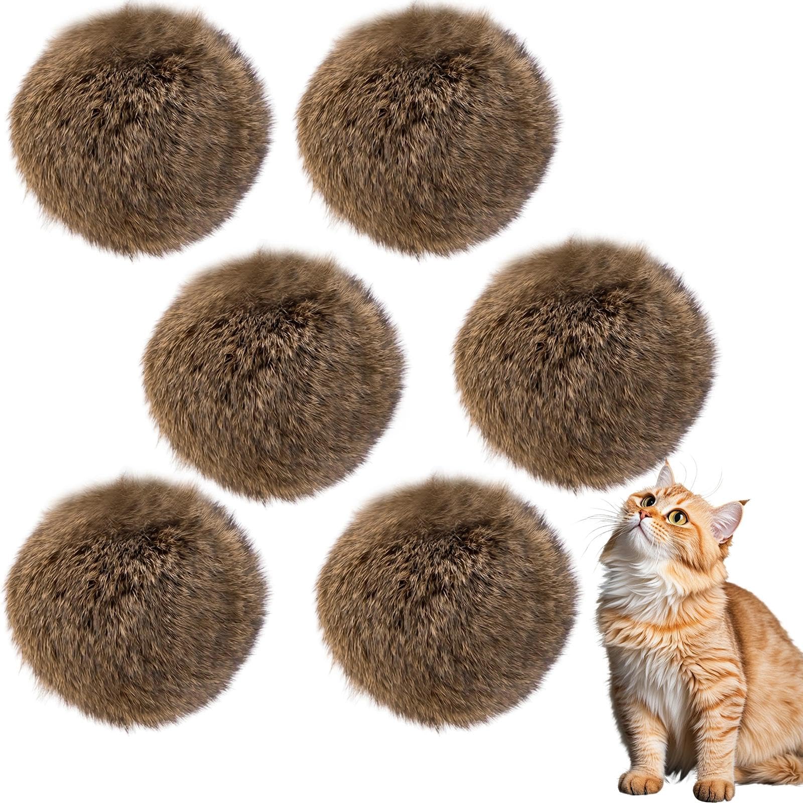 6pcs Faux Rabbit Fur Ball Cat Toy, 8cm Soft Plush Cats Ball, Interactive Cat Toy Fluffy Balls, Rabbit Fur Pom Pom Cats Toys, Indoor Interactive Kitten Toys for Chasing, Kicking & Indoor Exercise
