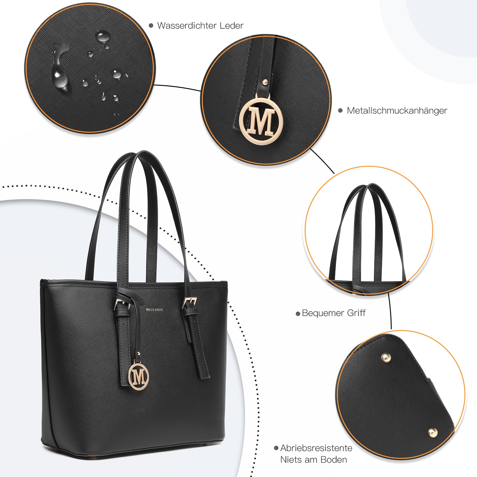 Miss Lulu Damen Handtasche Große Schultertasche Elegantes Shopper Henkeltasche mit verstellbarem Schulterriemen für Arbeit Schule Einkauf