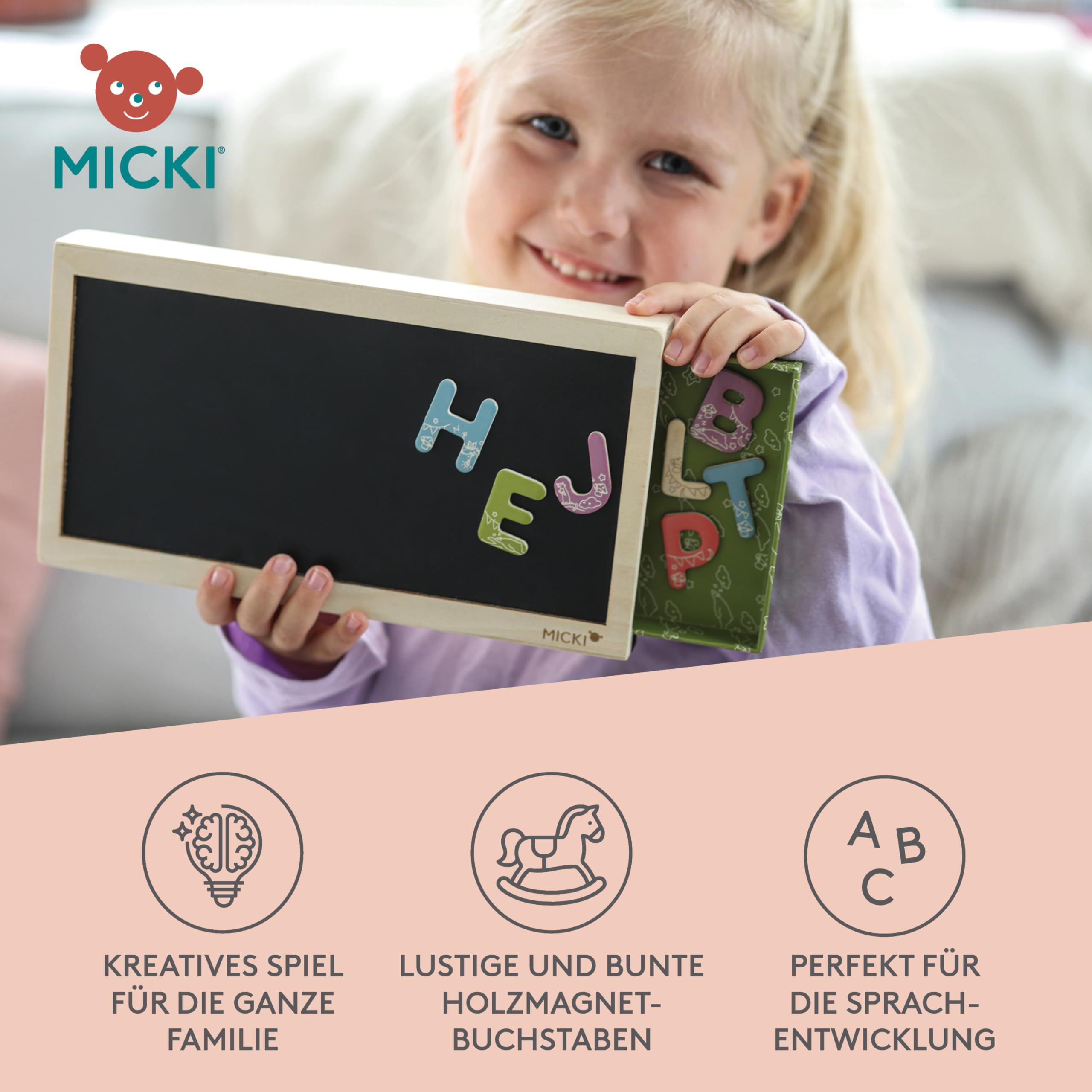 Micki-Magnetbuchstaben mit Box – Bunte Magnetbuchstaben aus Holz für Kinder ab 3 Jahren