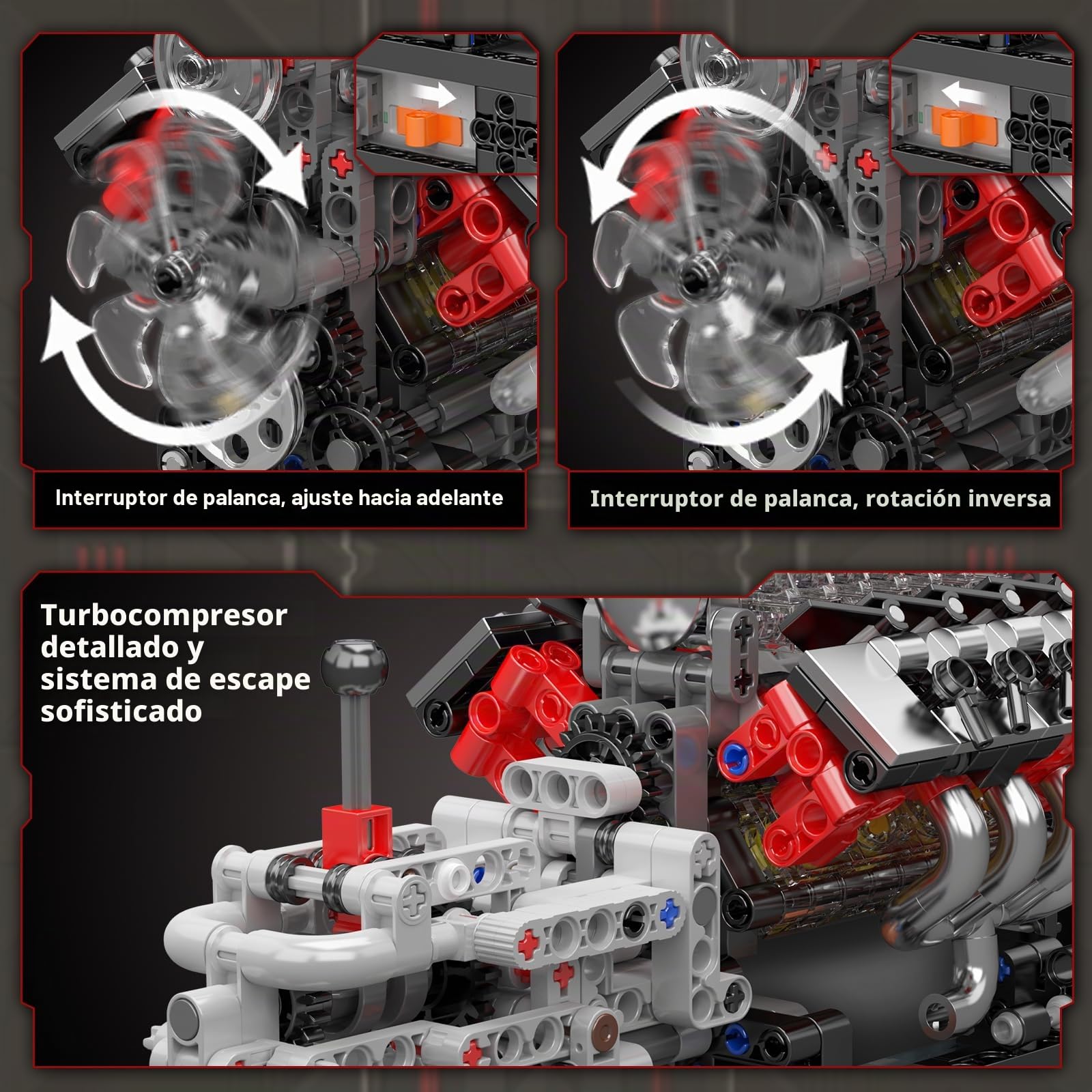 Mould King 10225 Tecnología V8 Motor y Engranaje Bloques de Abrazadera, STEM 855+ Piezas Bloques de Modelo de Motor con Motor, MOC Auto Engine Modelo Juguetes para Adolescentes/Adultos Colección