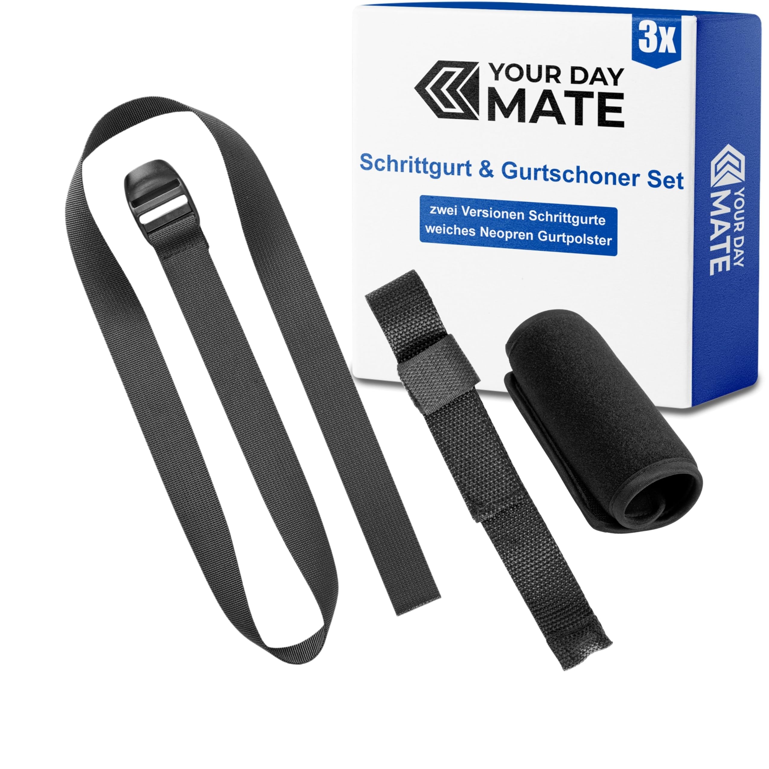 Schrittgurt mit Gurtschoner Set für Hochstuhl, 3 Pack, in Schwarz, zwei Gurtriemen kompatibel mit Hauck Alpha Beta, Stokke Tripp Trapp, roba, Kinderkraft, usw., weiches Neopren Gurtpolster Kinderstuhl