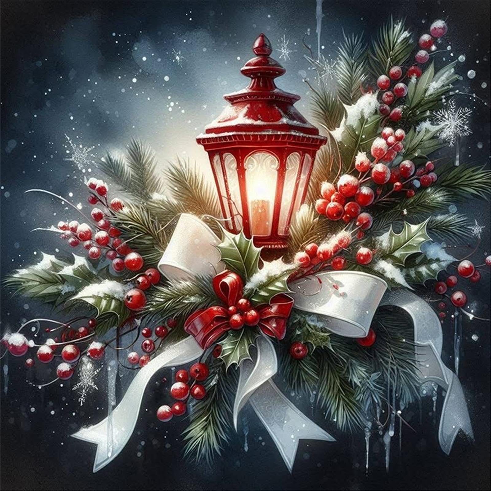 Stamped Cross Stitch Kits for Adults Beginners,Christmas Lights 11CT Printed DIY Canvas Pattern, Easy Needlepoint Embroidery Kit Supplies, Home Wall Decor Art Craft Gift 15.75x15.75inch