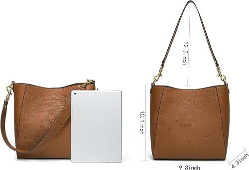 Vista 6 de DORIS&JACKY - Bolso hobo de cuero genuino estilo cubo para mujer, bolso de hombro de diseñador y bolso bandolera con correa ancha desmontable