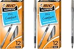 BIC Poignée ronde Stic Stylos à bille bleu fin, point moyen (0.8 mm), 12-Count Pack, Excellent stylos à écrire avec poignée douce pour le confort et le contrôle excellent (Pack de 2)