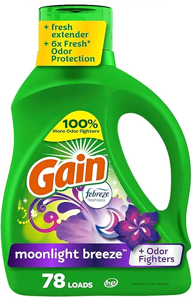 Gain Liquid Laundry Washing Detergent, Moonlight Breeze Scent 113 fl oz, 78 Loads, Lasting Freshness + Powerful Cleaning and Odor Fighting ingredients