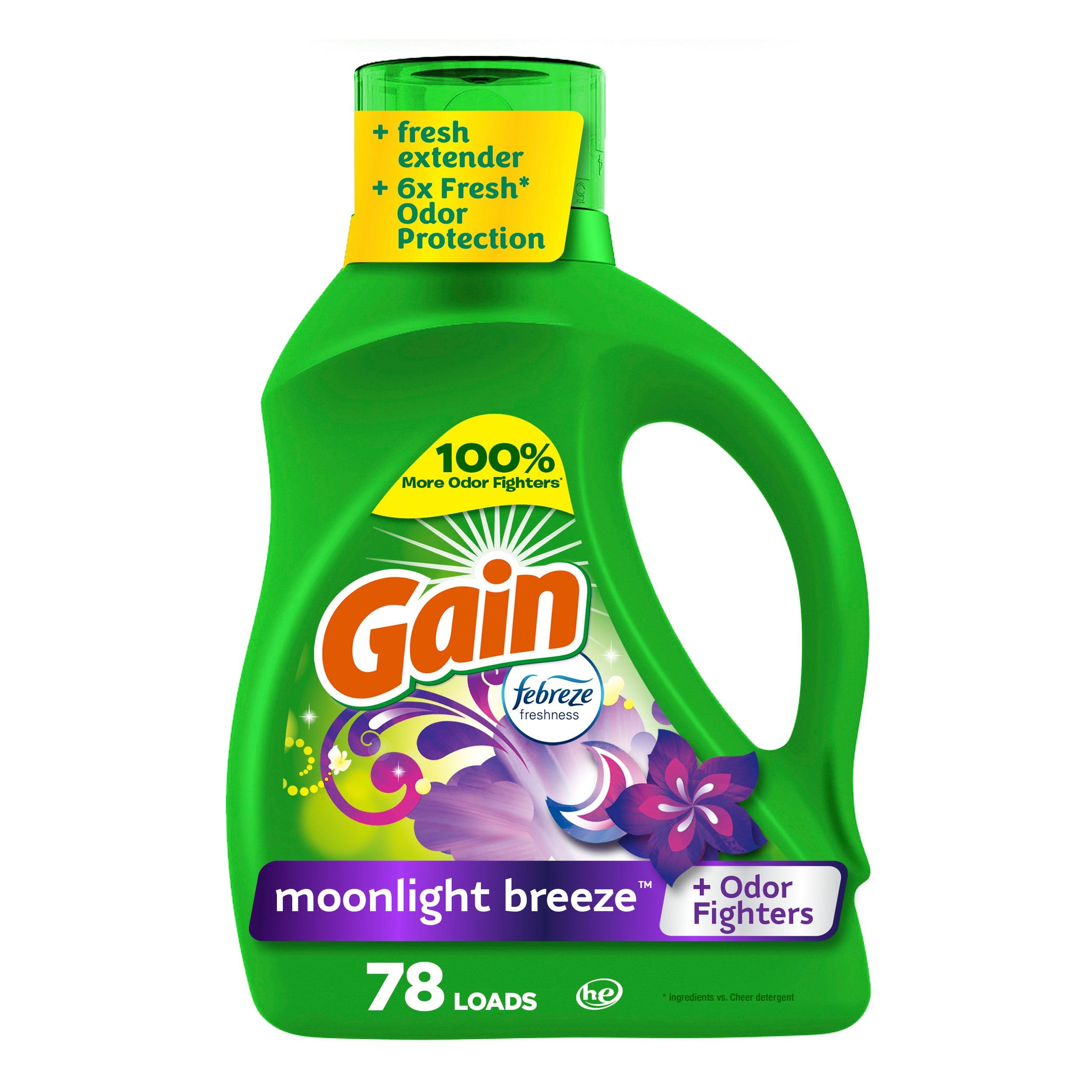 Gain Liquid Laundry Detergent, Moonlight Breeze Scent, 113 fl oz, 78 Loads, Freshness + Odor Fighting, High Efficiency Washing Machine Liquid Cleaning Soap