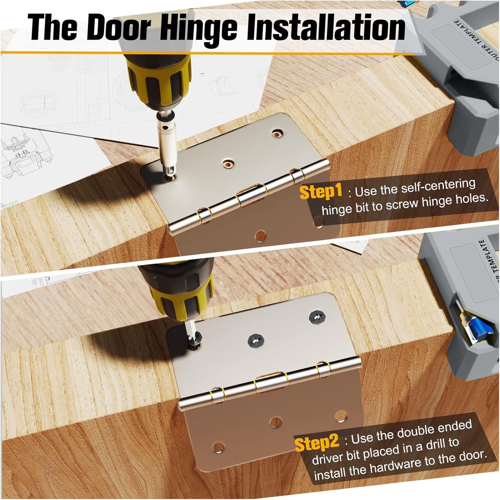 Using Hinge Mortising Router Bit For Router Adjustable Door Hinge Router Jig Template - Mortising Kit ...