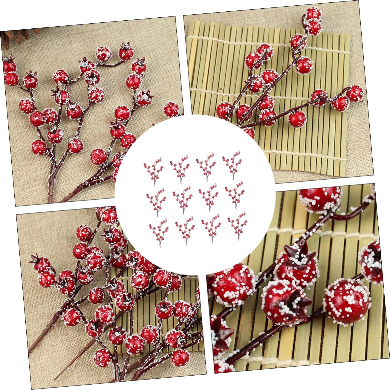Ciieeo 3 Ensembles 12 Pcs Fruits Rouges Faux Pommetier Tiges De Houx Artificielles Baies Rouges pour L'Artisanat Baies De Houx De Noël Mini Baies De Noël Décoration D'Aiguille