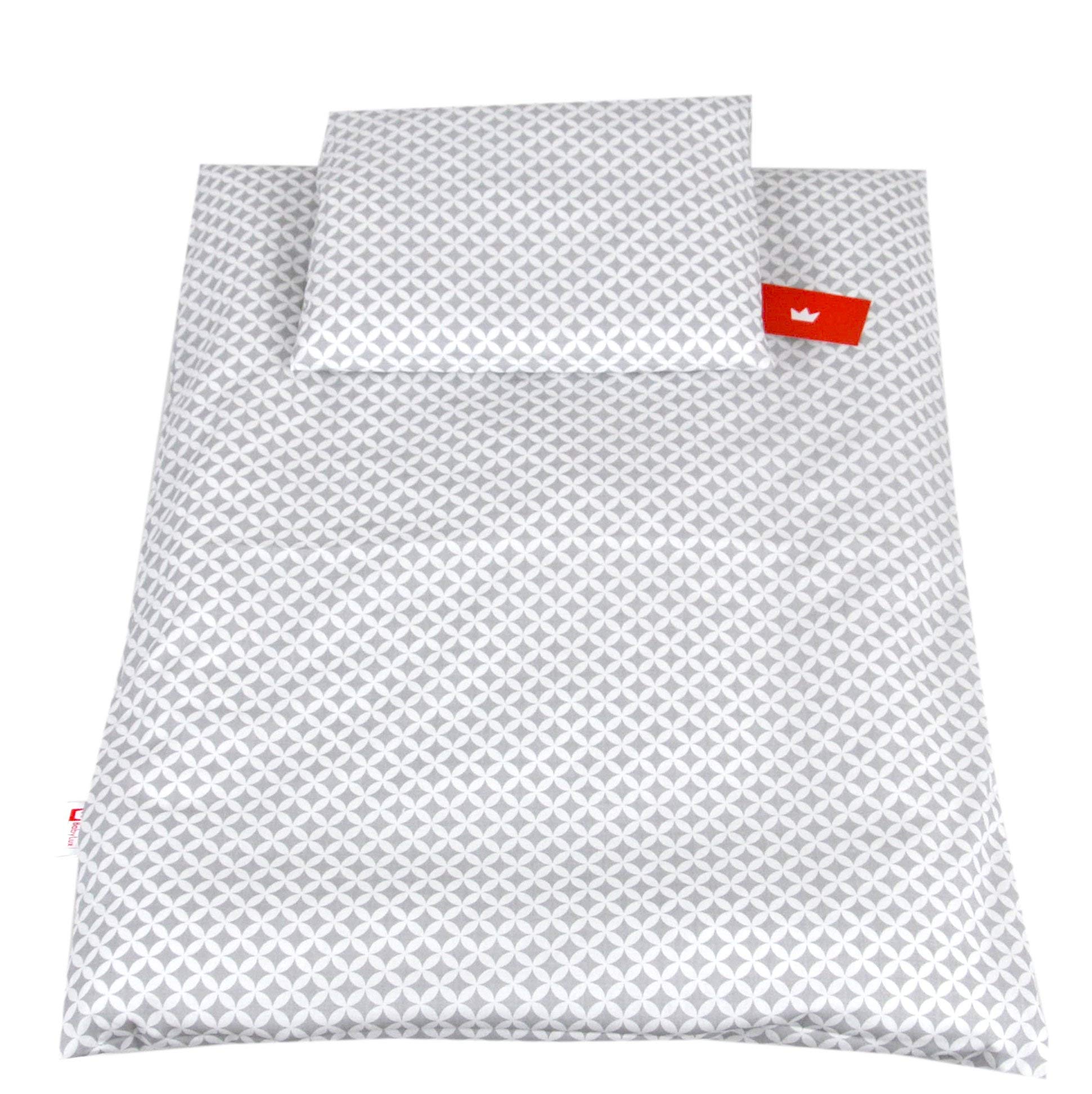 Babylux 2 TLG. Set Bezug für Kinderwagen Stubenwagen oder Wiege Garnitur Bettwäsche Kissen Decke 60 x 78 cm (106. Marokko Grau)