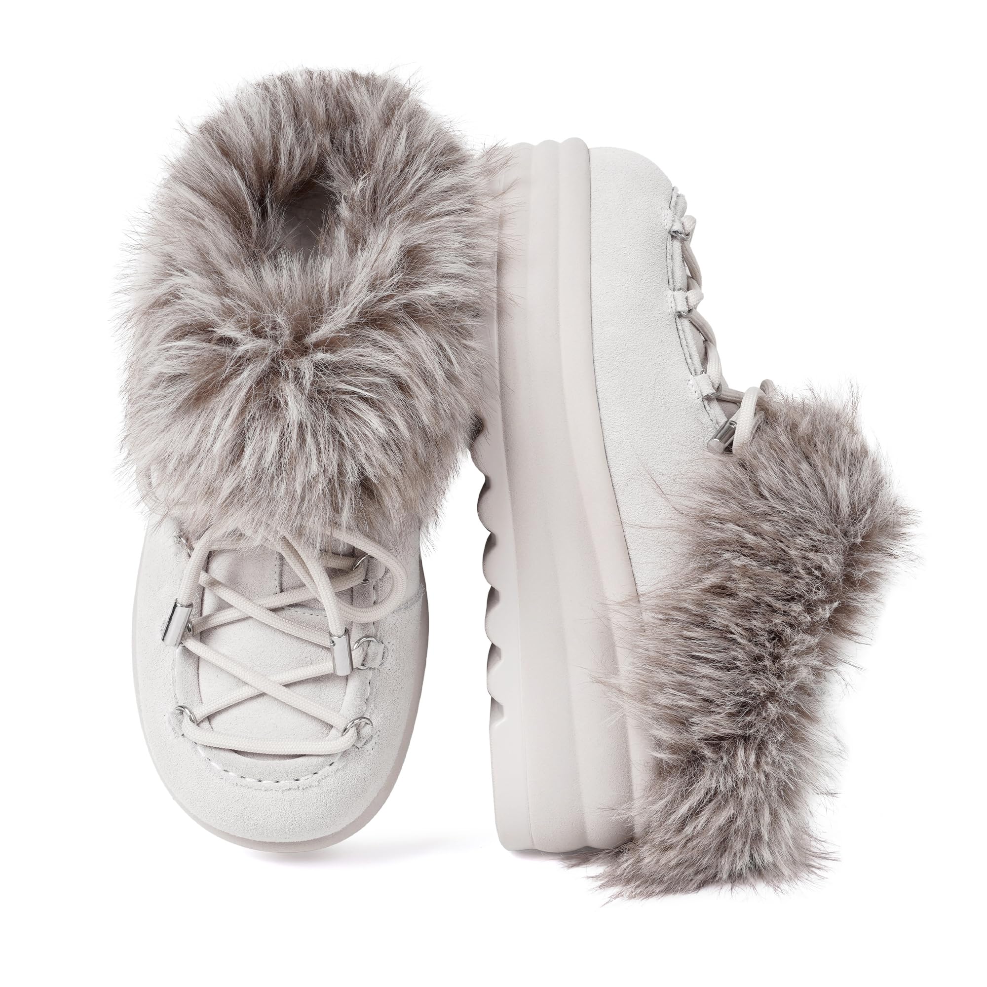 COMJUY Womens Platform Flats Faux Fur Mules Winter Casual Clogs Outdoors Slip on Shoes