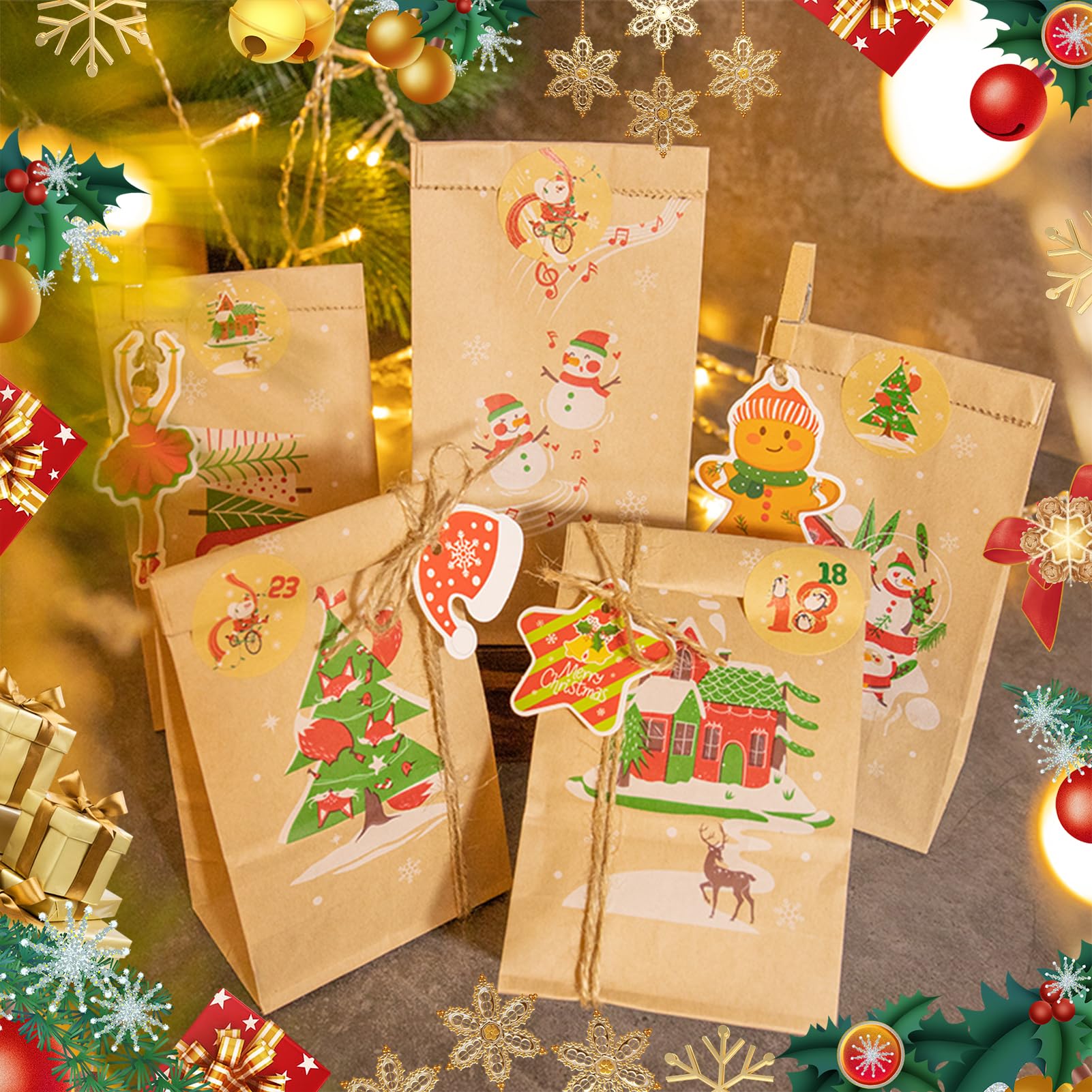 Calendario Dell'Avvento Fai Da Te 2025, 24 Sacchetti Per Il Calendario Dellavvento Bustine Per Natale Crea Il Tuo Calendario Di Natale Con Adesivi E Clip Di Legno 96025785