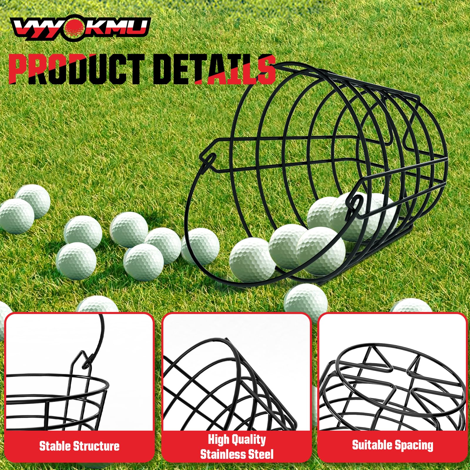 Mental Golfballkorb mit Griff, 2 Stück Golfballeimer, Edelstahl-Eimer mit Golfbällen, hält 50 Bälle Golfballhalter, tragbare Metallkörbe zur Aufbewahrung für Golfwagen-Zubehör