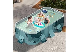 Kids Foldable Non-Inflatable Rectangular Durable PVC Swimming Pool for Adults and Kids...