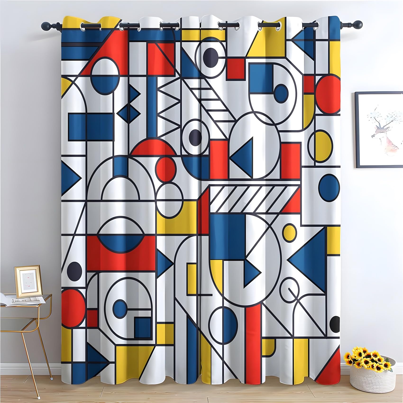 KaiHeBeding Colorful Geometric Blackout Curtains for Bedroom - Modern Simplicity Living Room Curtains 66x72 Eyelet - Soft Thermal Insulated Patterned Drapes for Windows - 2 Panels