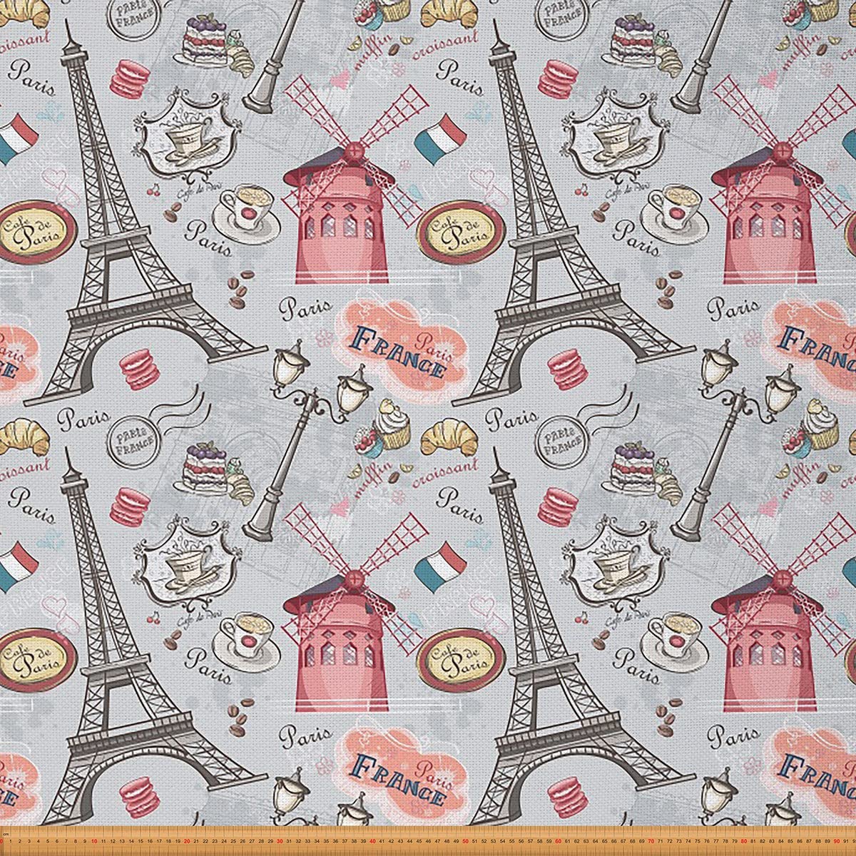Loussiesd Upholstery Eiffel Tower Fabric for Chairs,Paris decor Outdoor Fabric by The Yard,Romantic Trip Design Fabric for Upholstery and Home DIY Projects,1 Yard,(L92*W150cm) Pink Yellow
