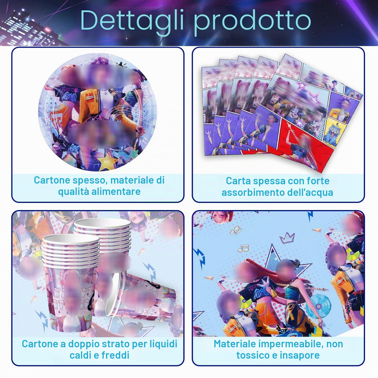 Demon, 51 stoviglie per feste di compleanno, decorazione per feste di compleanno, decorazione per feste di compleanno, set di stoviglie contiene tovaglia, piatti, tazze, tovaglioli.