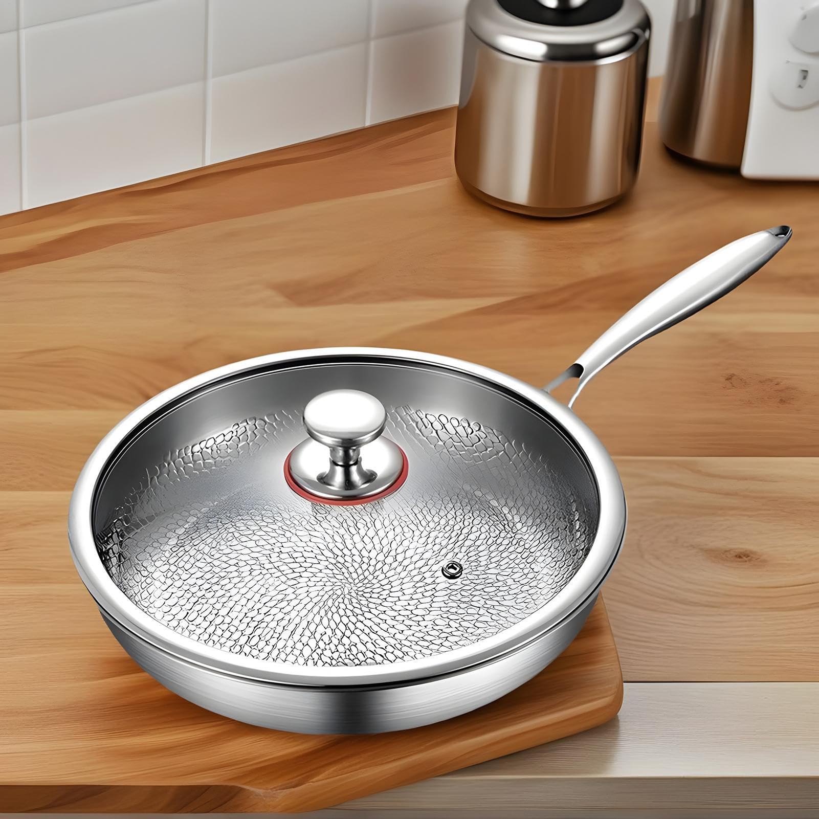 Sartenes de Titanio para Cocinar, Sartén de Titanio, Sartén Antiadherente Con Tapa Para Uso Diario Restaurante Apartamento Hotel Camping Cocina Interior