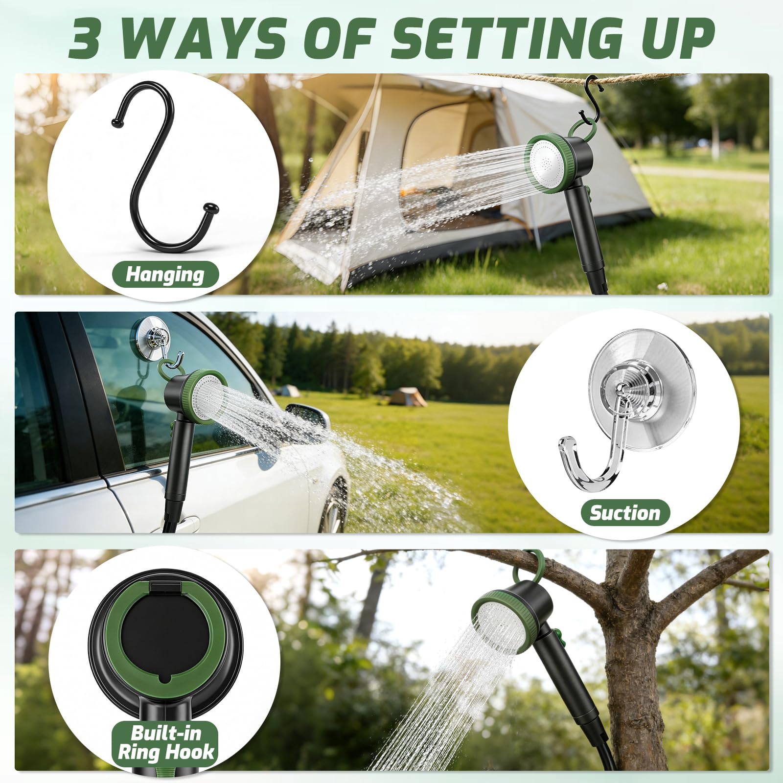 Douche Camping, Kit Douche Portable, 8000mAh Pompe Douche Électrique Rechargeable avec Afficheur Intelligent et Pomme de Douche, Douche de Exterieur pour Camping, Randonnée