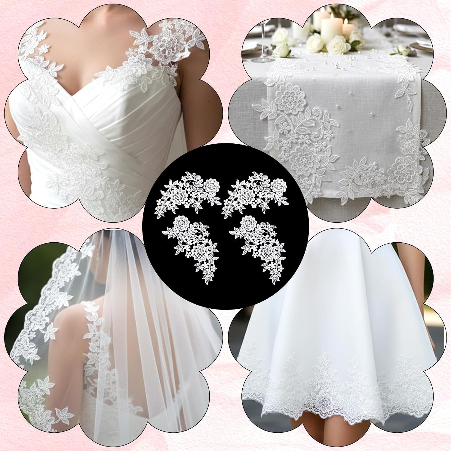 4PCS Lace Embroidery Patches, White Laces Appliques Embellishments, 3D Flowers Lace Applique, Vintage Soild Polyester Embroidery Patches for Sewing Making Dresses Clothes Wedding Decor Bags DIY Crafts