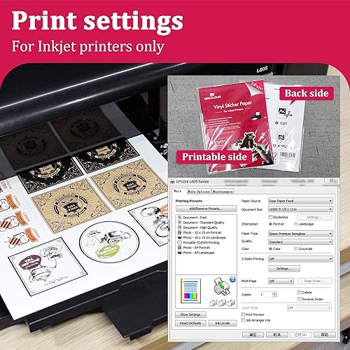 Miniatura 6 de MECOLOUR Papel adhesivo blanco mate imprimible para impresora de inyección de tinta e impresora láser, papel adhesivo impermeable de 8.5 x 11