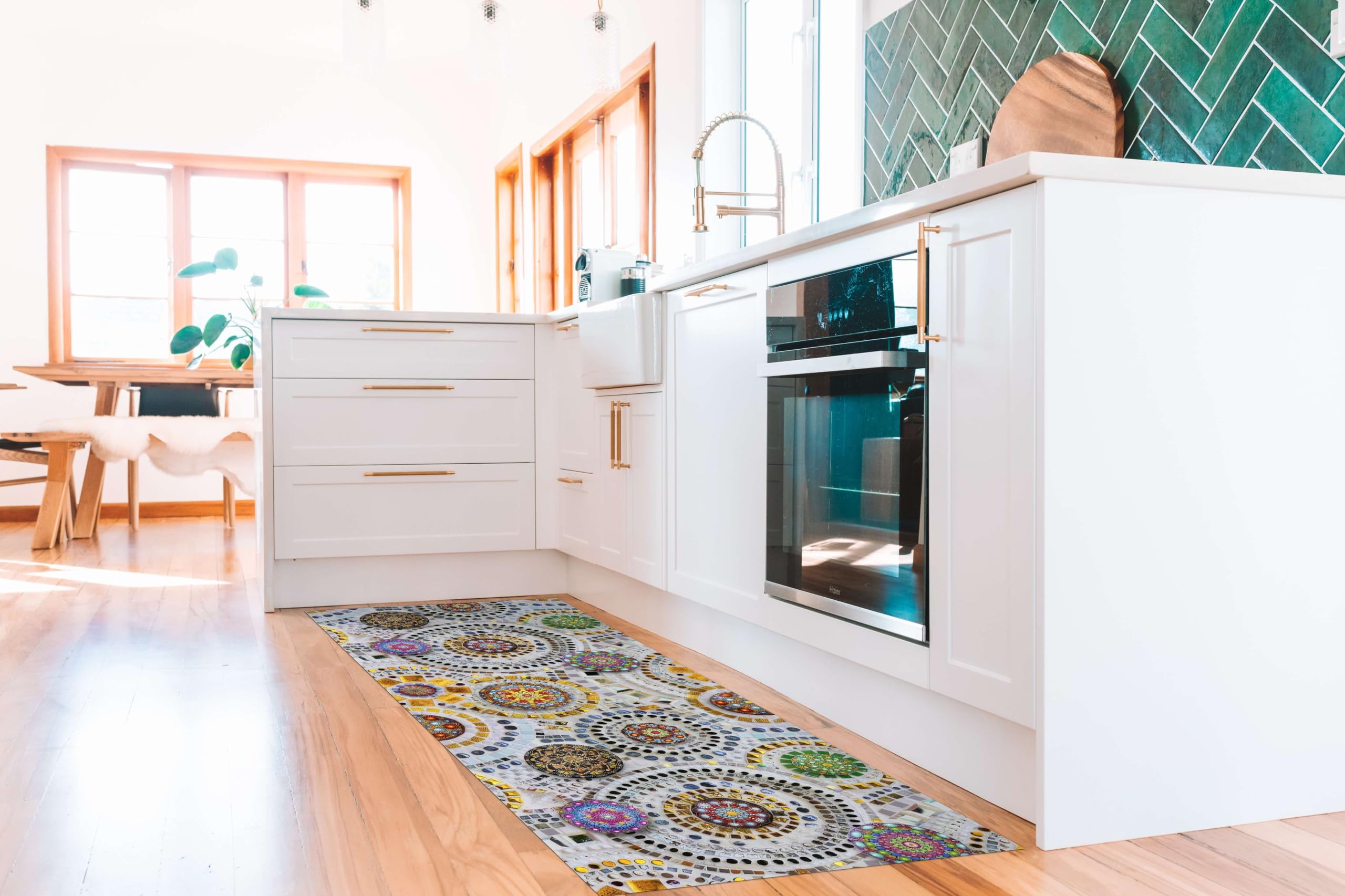 Tappeto Cucina In Vinile Antiscivolo 52x200 Cm - Stampa Margherite, Lavabile, Made In Italy - Foto 9