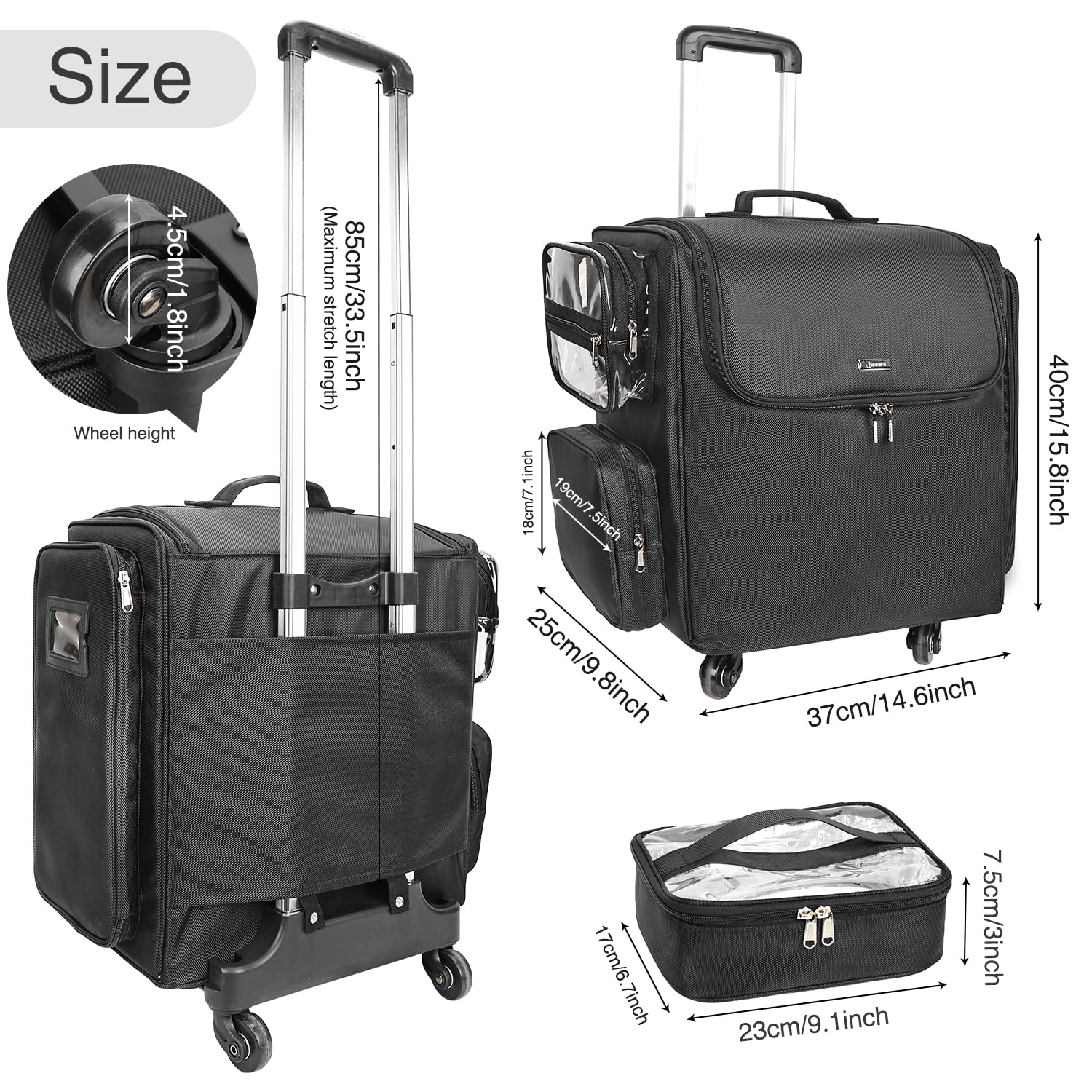 Rolling Kosmetikkoffer, Friseur Reisetasche mit 4 Rädern, Wärmedämmung volle Schicht, justierbare Teiler, Haar Werkzeuge und Kosmetik Speicher Organizer Trolley Koffer Make-up Warenkorb