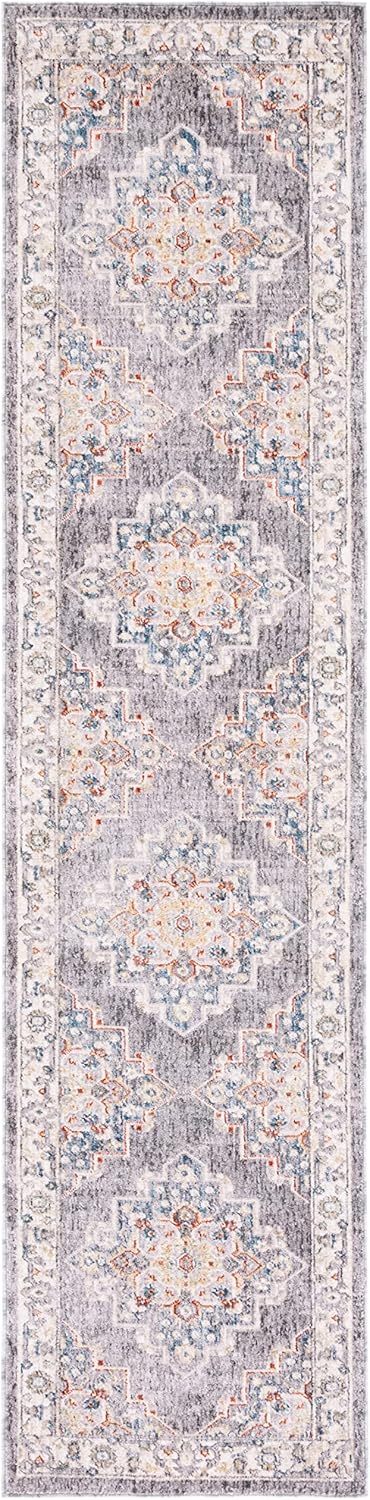 SAFAVIEH Olympia Collection Runner Rug - 2'3" x 9', Dark Grey & Beige, Oriental Medallion Design, Non-Shedding & Easy Care, Ideal for High Traffic Areas in Living Room, Bedroom (OPA208F)