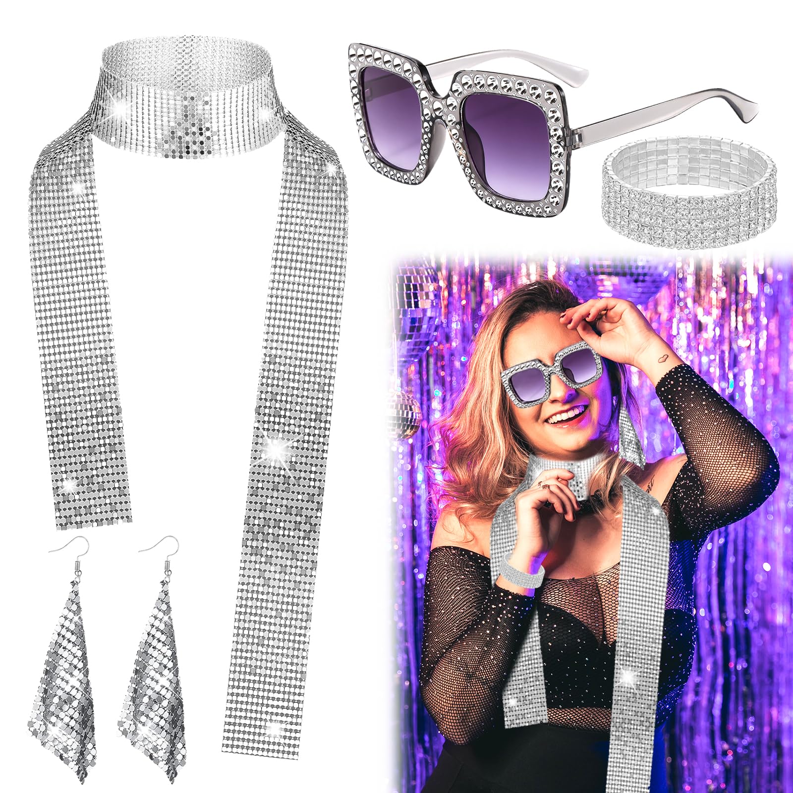 Lot De 6 Accessoires Disco Dorés Années 70 – Écharpe à