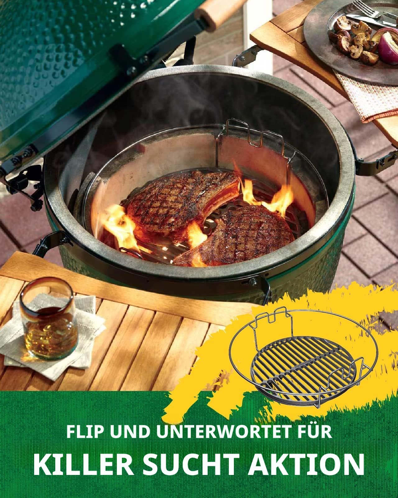 5-teiliges Edelstahl-EggSpander-Kit für Big Green Egg Large,3-Ebenen Stapelbare Grillroste + Conveggtor-Korb + 2 Halbmond-Roste,Über 40 Grillmodi & Kreatives Kochen,Langlebig,Verformungsfrei