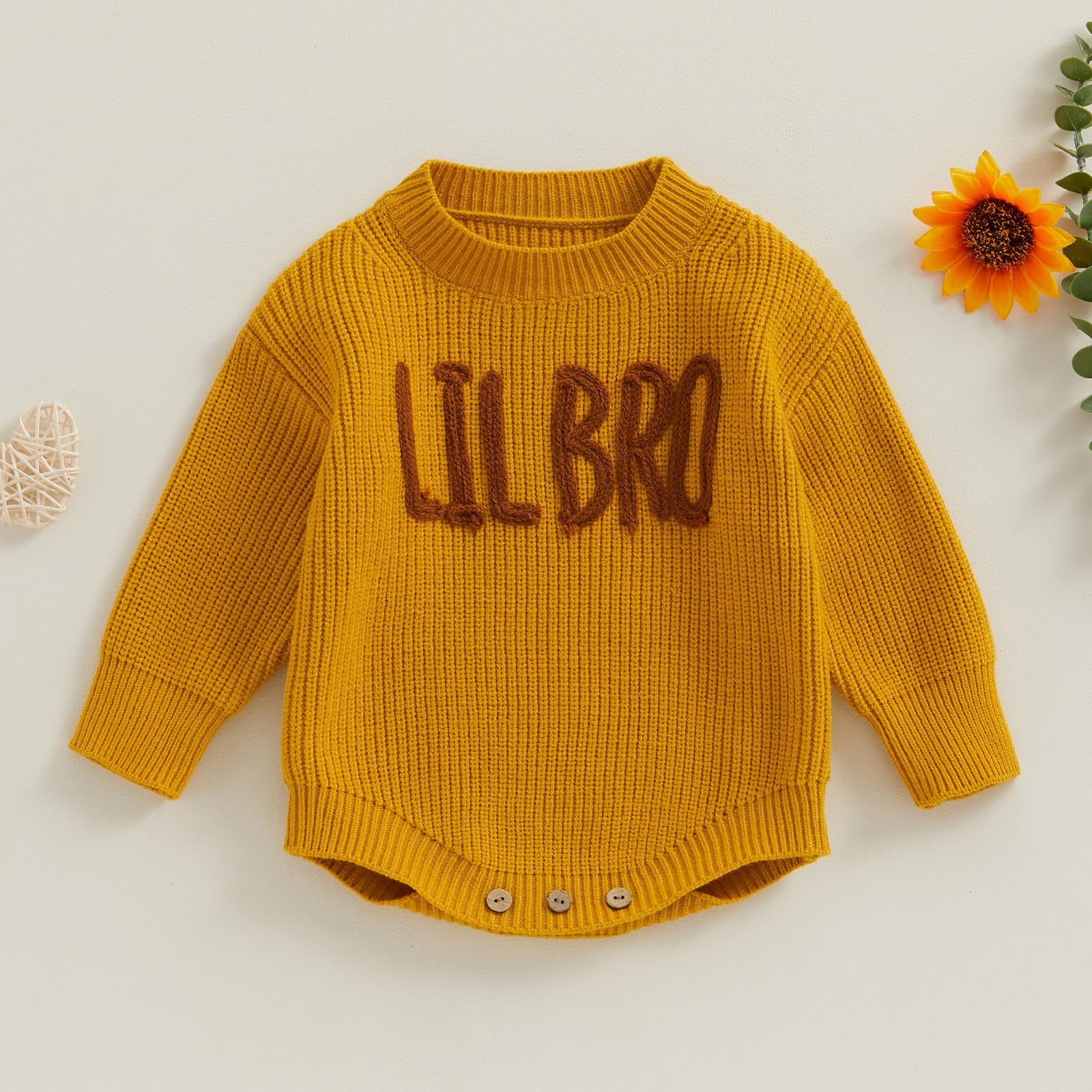 Kodaruber Matching Outfits Toddler Baby Boy Knit Sweater Romper Fall Winter Clothes (Little Brother Yellow Sweater Romper 0-3 Months)