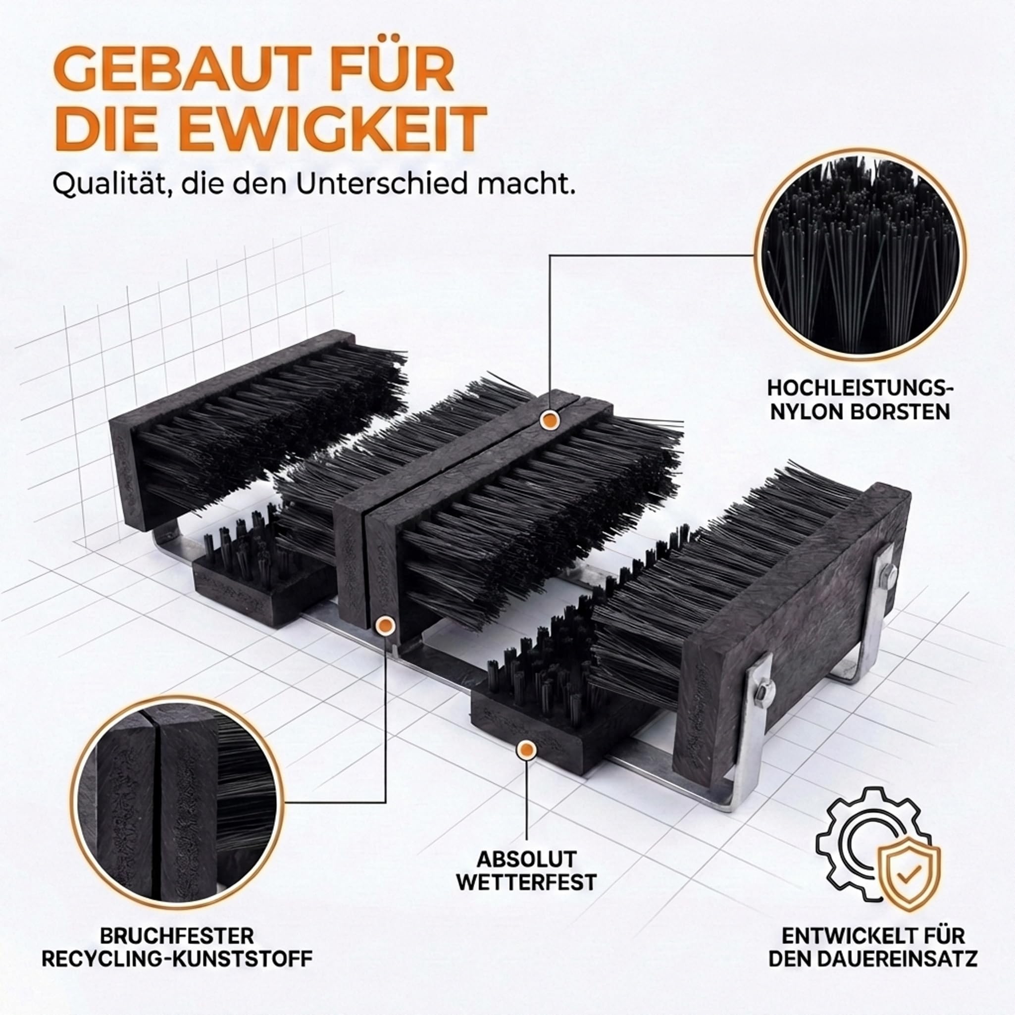 Borstelshop Schuhabstreifer mit Halterung - Fussabtreter Aussenbereich - Fußabtreter Außen - Schuhabstreifer Aussen Bürsten - Robuster Fußabstreifer - 60x30cm - Schwarz