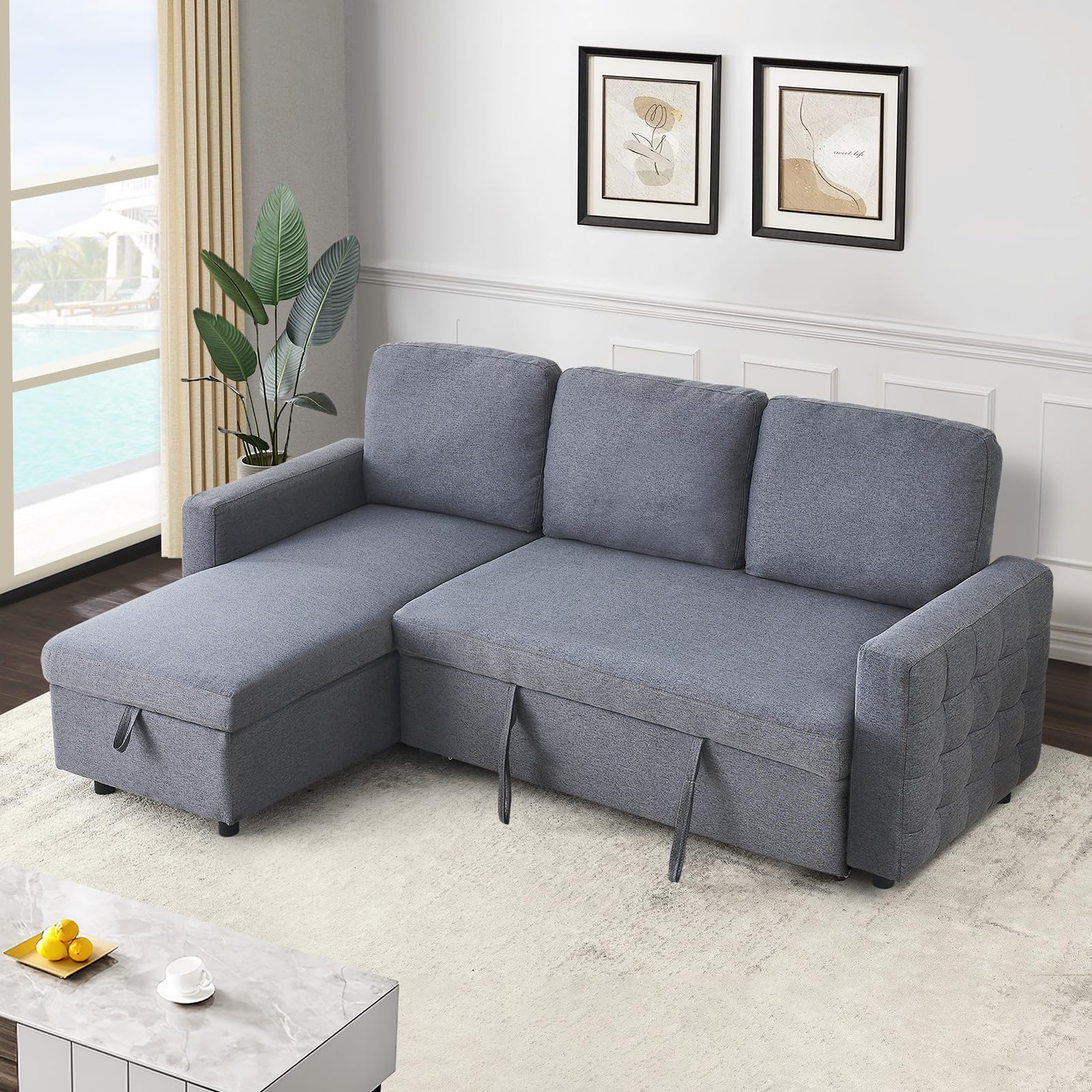 Antetek Reversible Sleeper Sectional Sofa with PullOut Bed