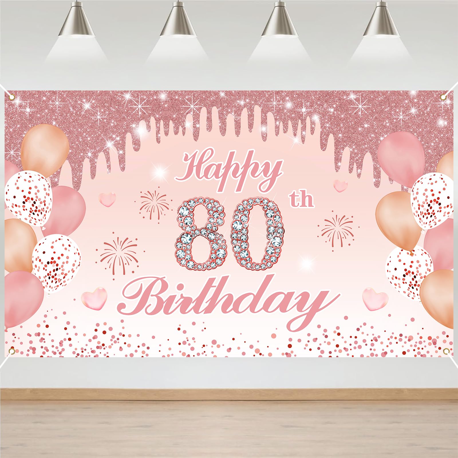 80th Birthday Decorations Door Banner Pink Happy Birthday Banner for Party Backdrop for Women Home Outdoor Cover Party Decoration Supplies Poster