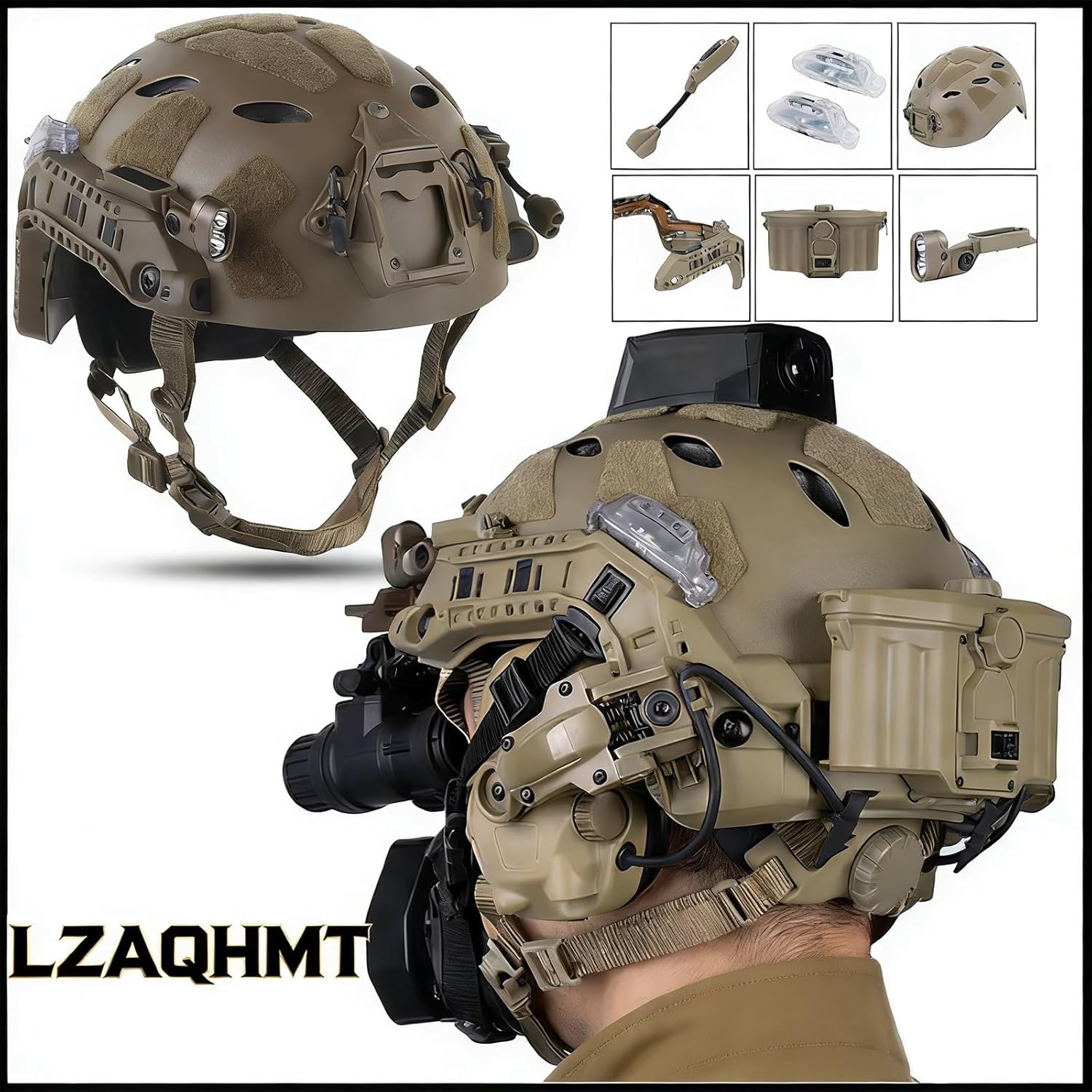 High-Cut Tactical Helmet Kit with ARC Rail Signal Light Illumination Light & Battery Box - Modular Integrated Set for Airsoft Paintball Shooting