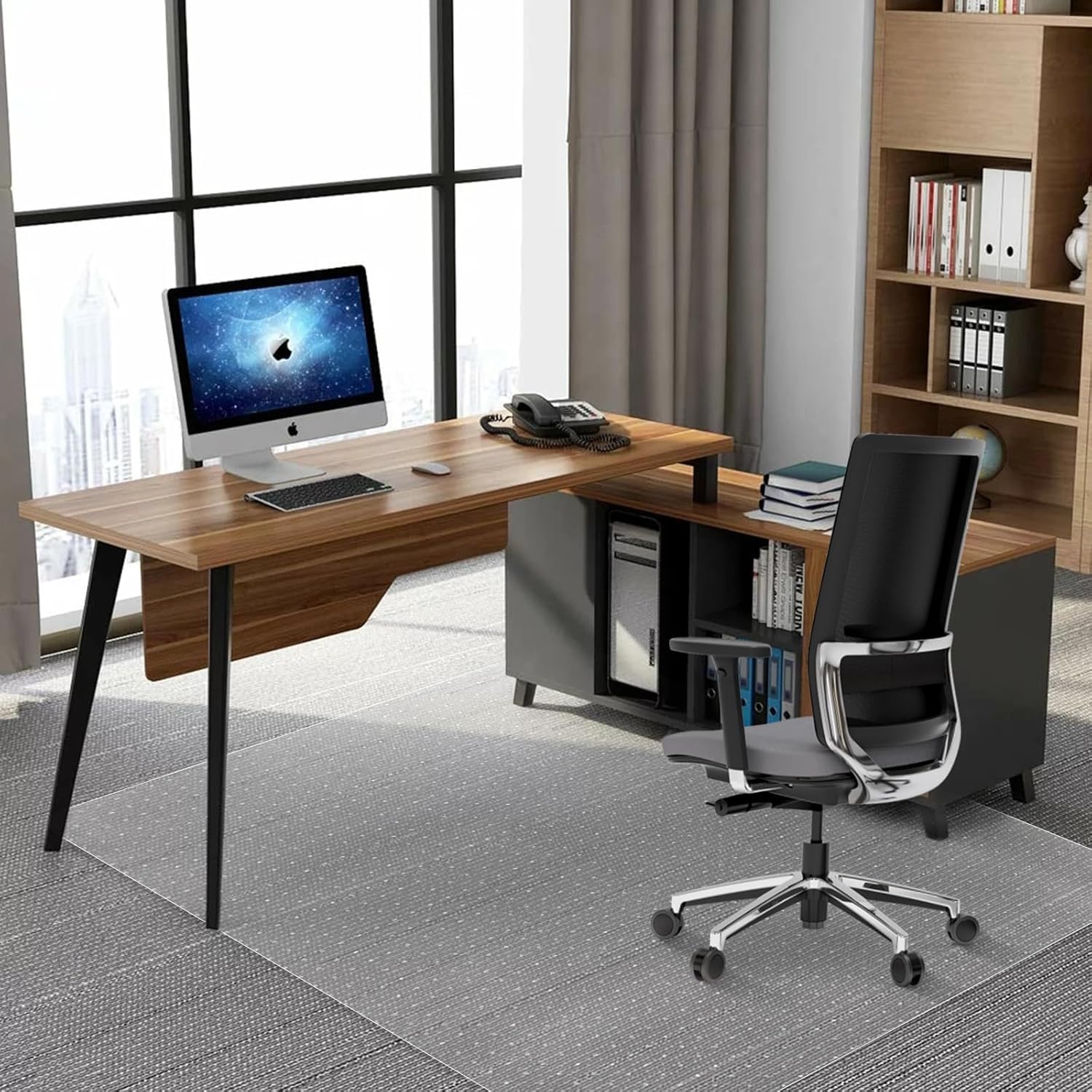 SHAREWIN Bürostuhlmatte für Teppichböden, Schreibtischmatten für Rolltisch auf niedrigflorigen Teppichen, Computer-Gaming, Kunststoff-Bodenmatten für Bürostuhl auf Teppich rechteckig 120 x 150 cm