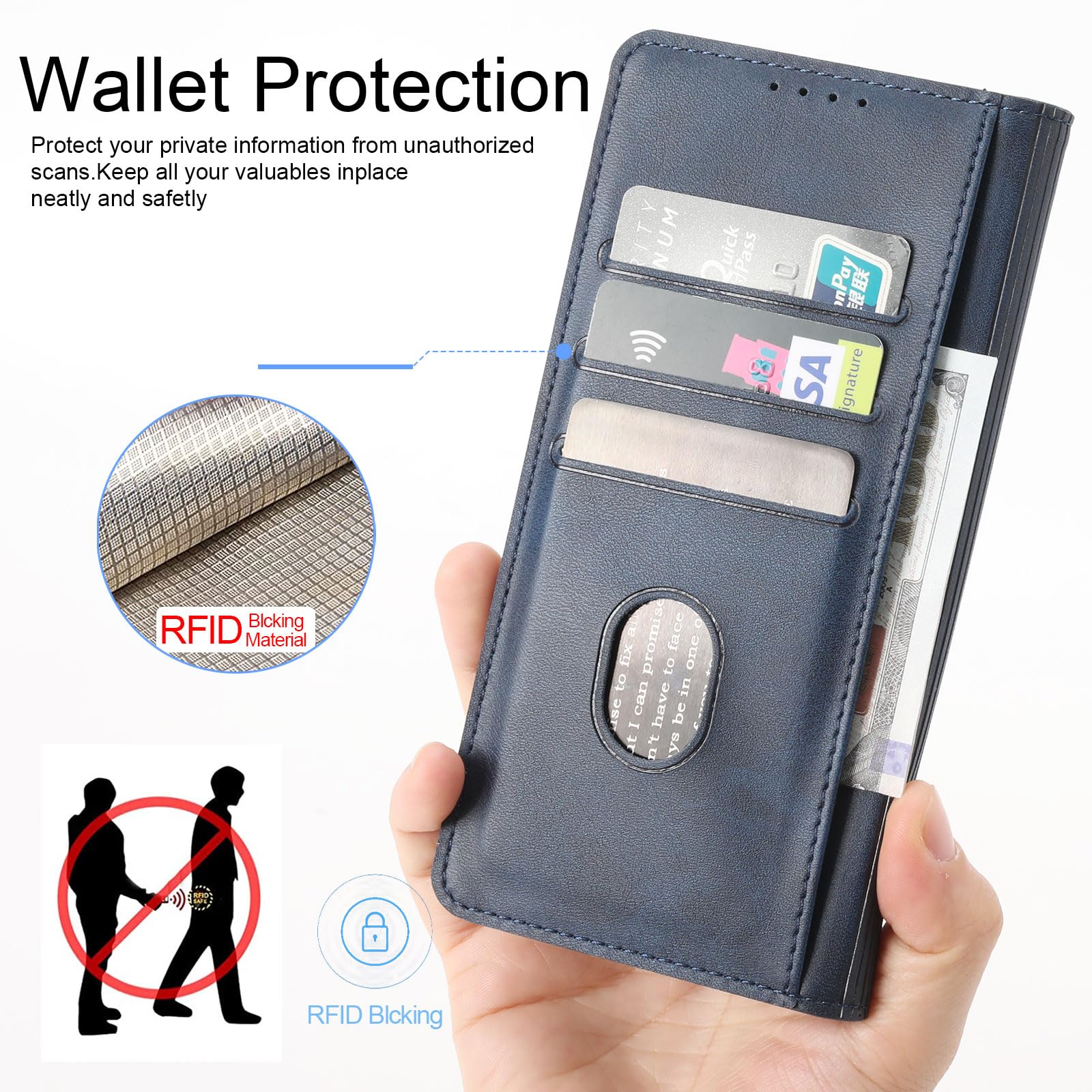 ZYMOU Cover per Samsung Galaxy S23 5G, Custodia a Premium Pelle PU Portafoglio Flip Libro Libretto Caso [Protezione Completa] [Slot per Scheda] [Funzione di Supporto], Blu