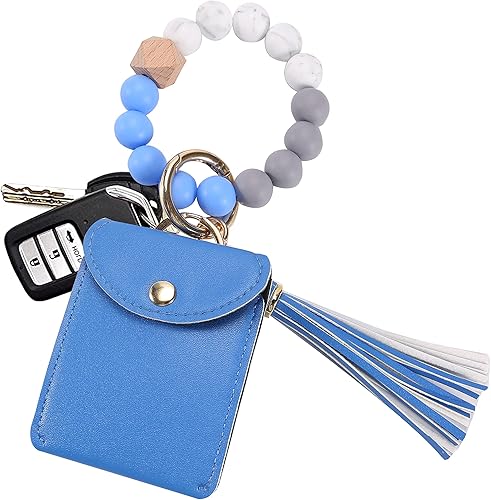 Miniatura 4 de Llavero de pulsera, pulsera de silicona con cuentas de llavero con tarjetero elástico para mujer