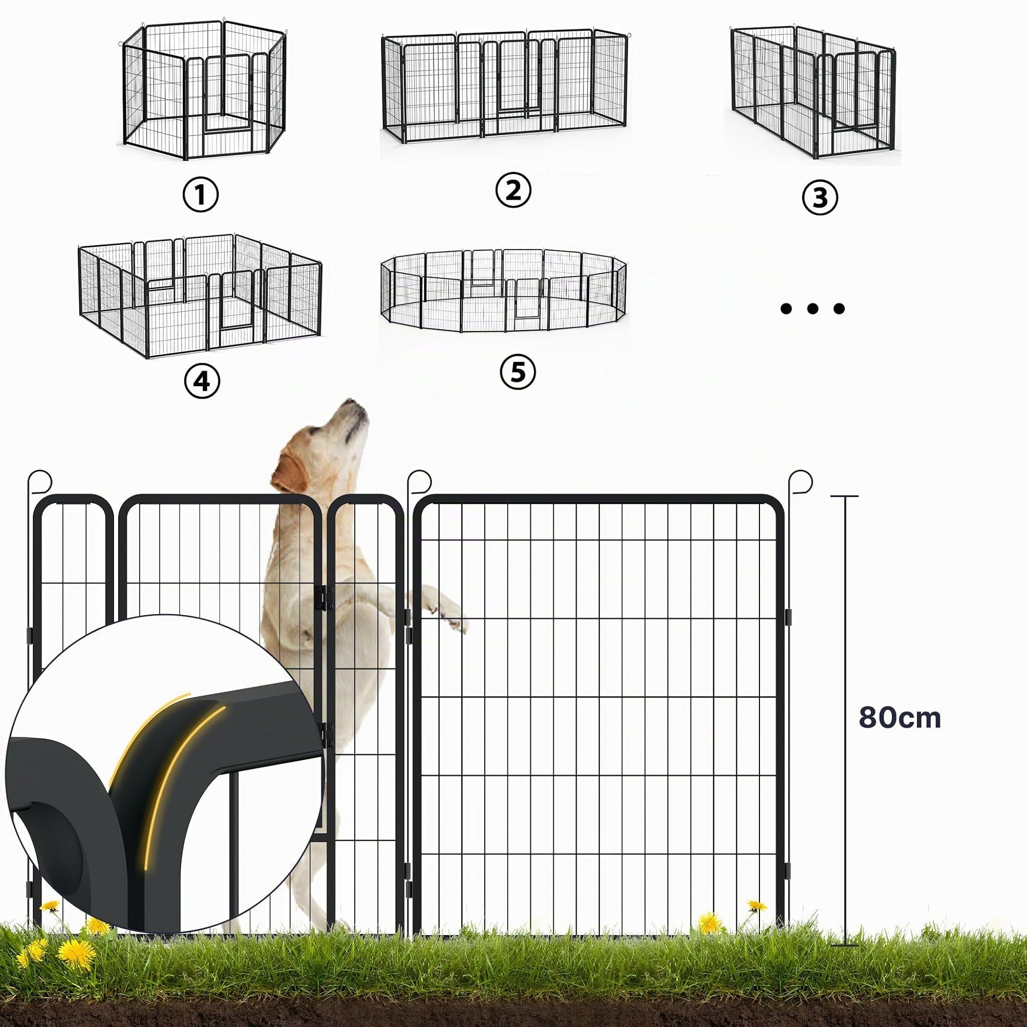 LZQ Recinto per cuccioli Recinto per cuccioli fai da te, Recinto per cani pieghevole con porta, Recinto per cani per appartamento 6 pannelli a griglia da 80 x 65 cm per cani appartamento e giardino