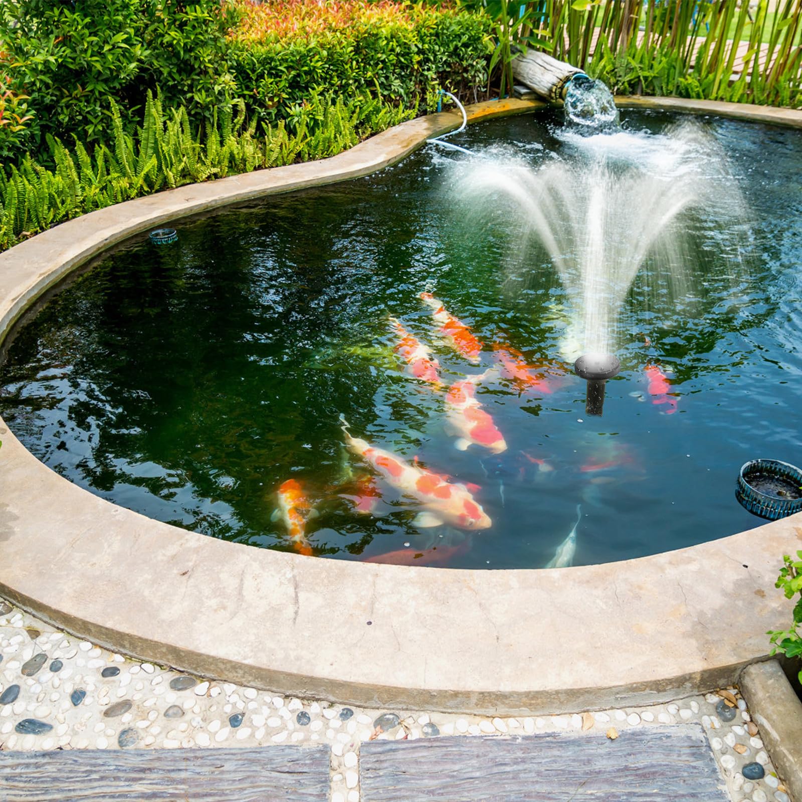FRCOLOR Fontana Solare da Giardino Esterno Vasca in Abs Nero, Funzionamento Automatico, Design Creativo per Decorazione Paesaggistica e Giardino