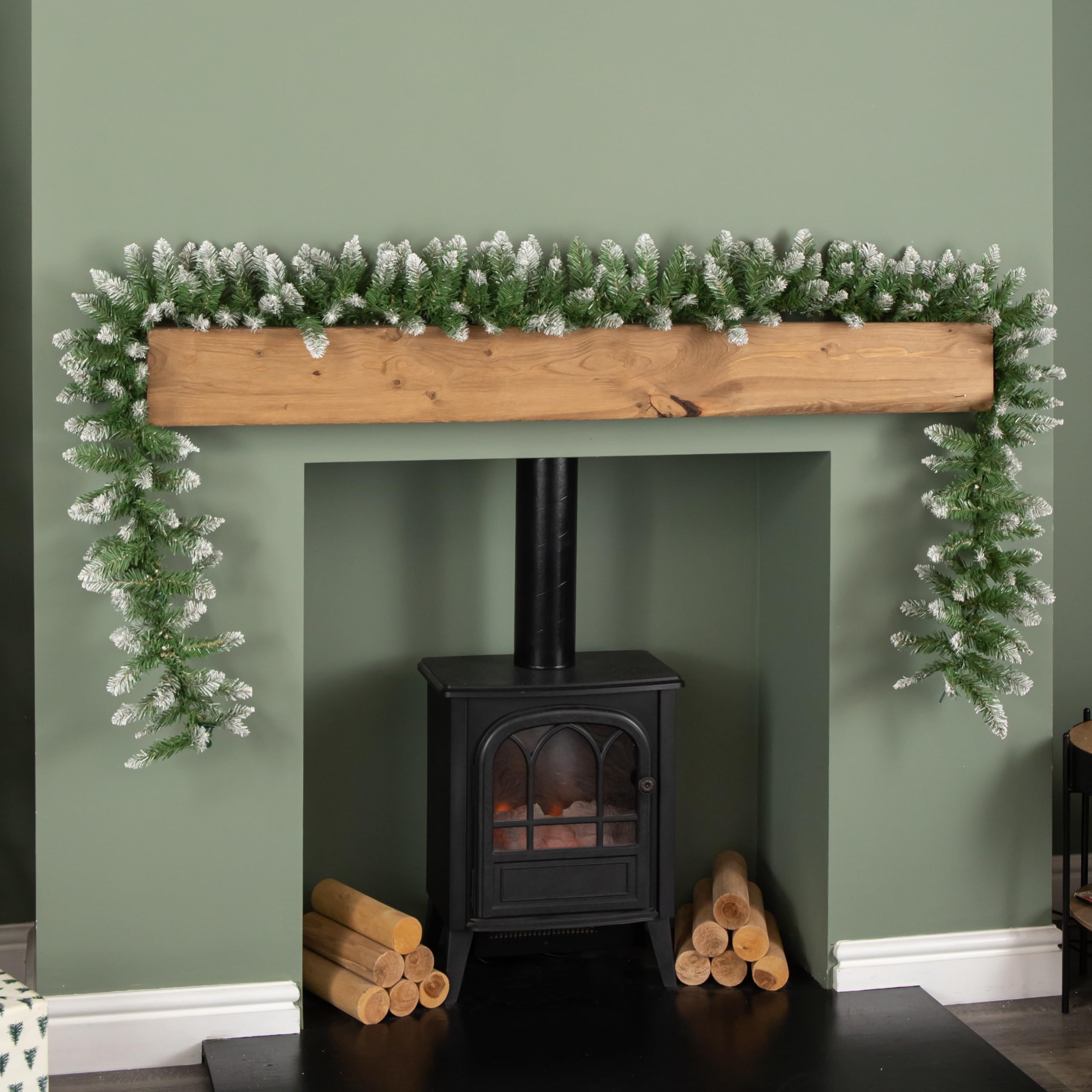 Samuel Alexander Green 2.7M Snowy Plain Christmas Garland With 200 Tipped Christmas Garland Decoration Xmas Garlands Decoration For Stairs, Fireplaces