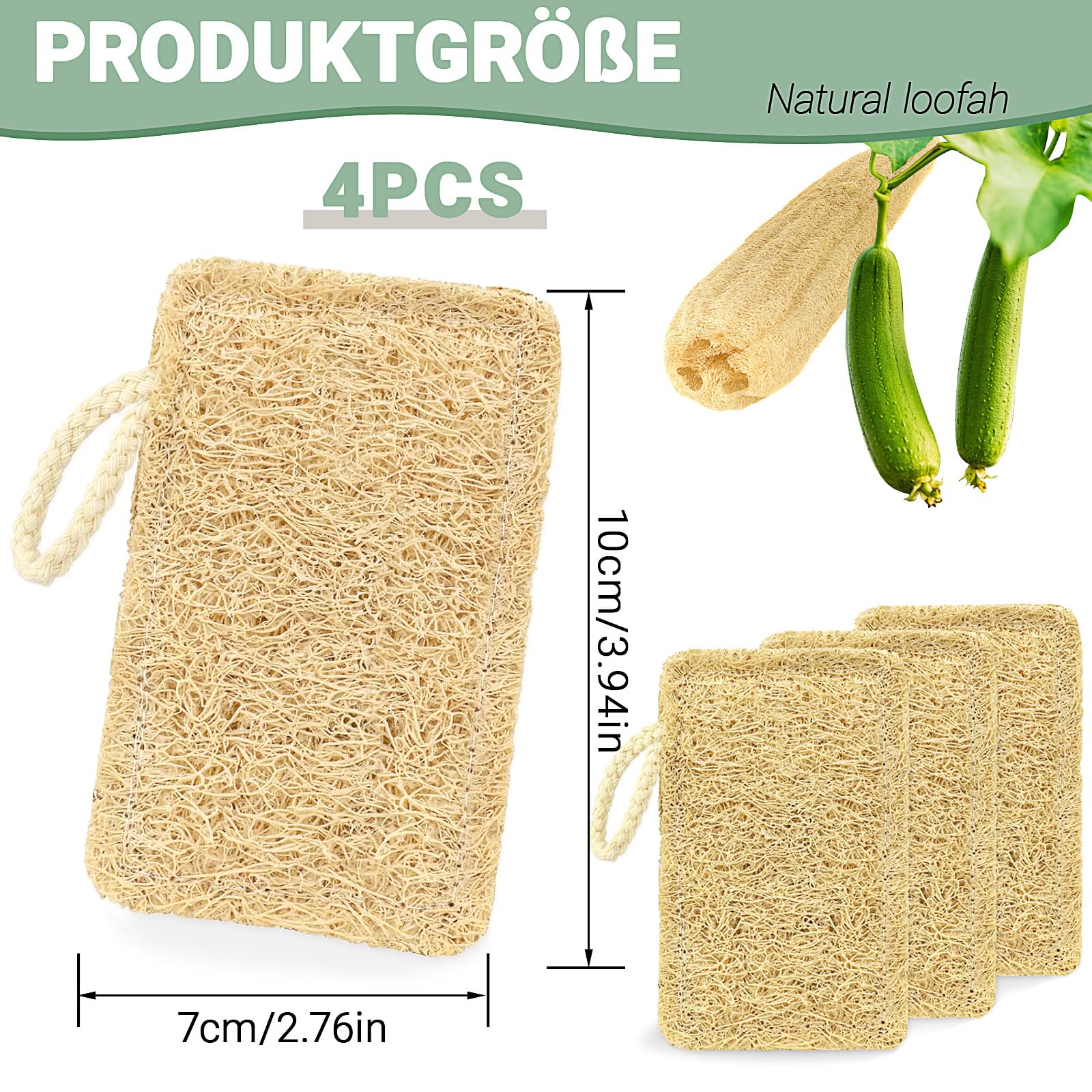 Naturalna gąbka z trukwy, 4 sztuki, naturalna gąbka do naczyń, wielokrotnego użytku, do garnków, patelni, przyborów i blatów roboczych (11 x 7 cm)