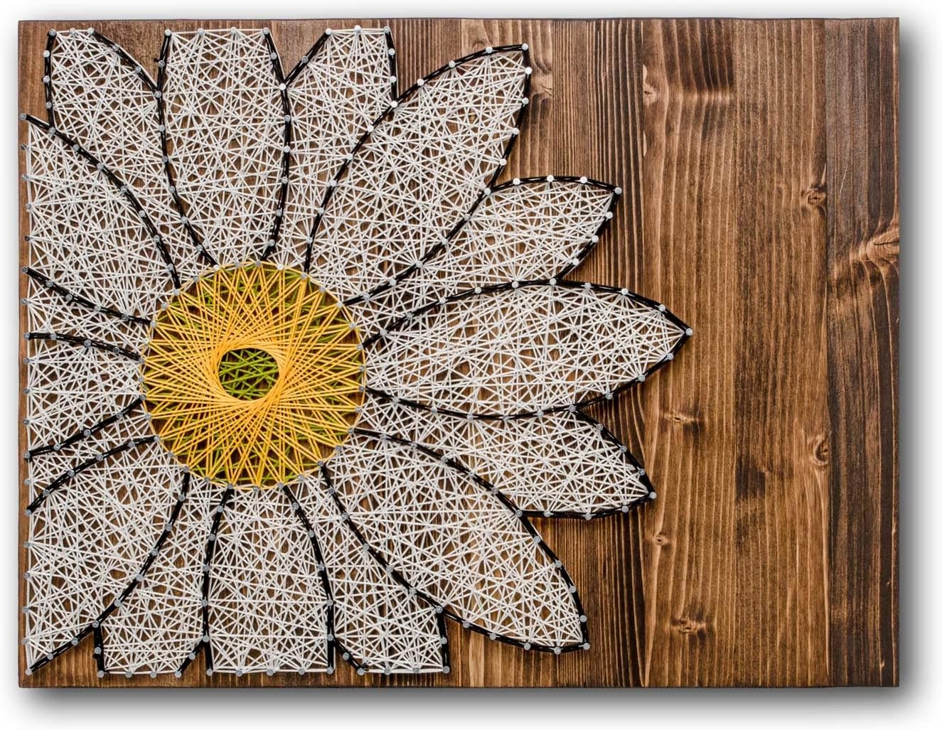 String of the Art Daisy String Art Kit, American Made DIY Craft Kit for Adults, Stained Pine Wood (16" x 12"), Embroidery Floss, for Beginner to Advanced Crafters, Craft The Perfect Handmade Gift