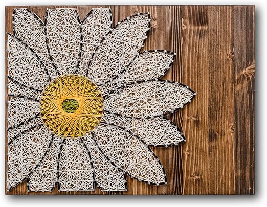 String of the Art Daisy String Art Kit, American Made DIY Craft Kit for Adults, Stained Pine Wood (16" x 12"), Embroidery Floss, for Beginner to Advanced Crafters, Craft The Perfect Handmade Gift