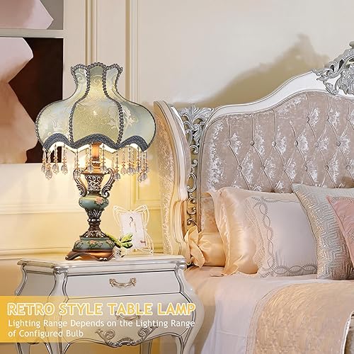 Miniatura 2 de Tiffany - Lámparas de mesa europeas estilo victoriano, estilo americano, retro, hecha a mano, tela hecha a mano, con lámpara de resina, lámpara de