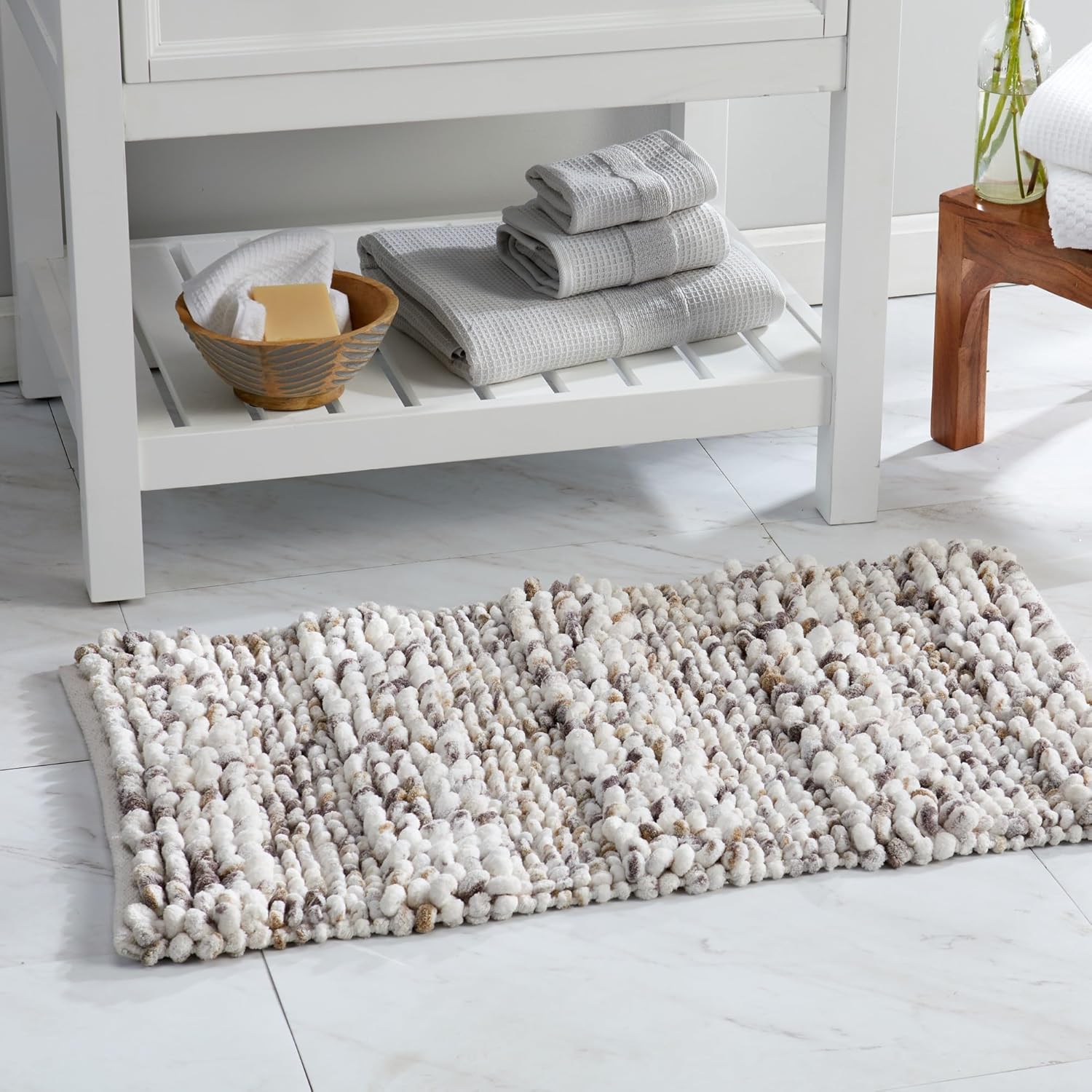 Luxury Plush Bath Rugs, Ultra Soft and Absorbent Microfiber Chenille Bathroom Rugs, Bathroom Mats for Tub and Shower, 20" x 30", Grey and Brown