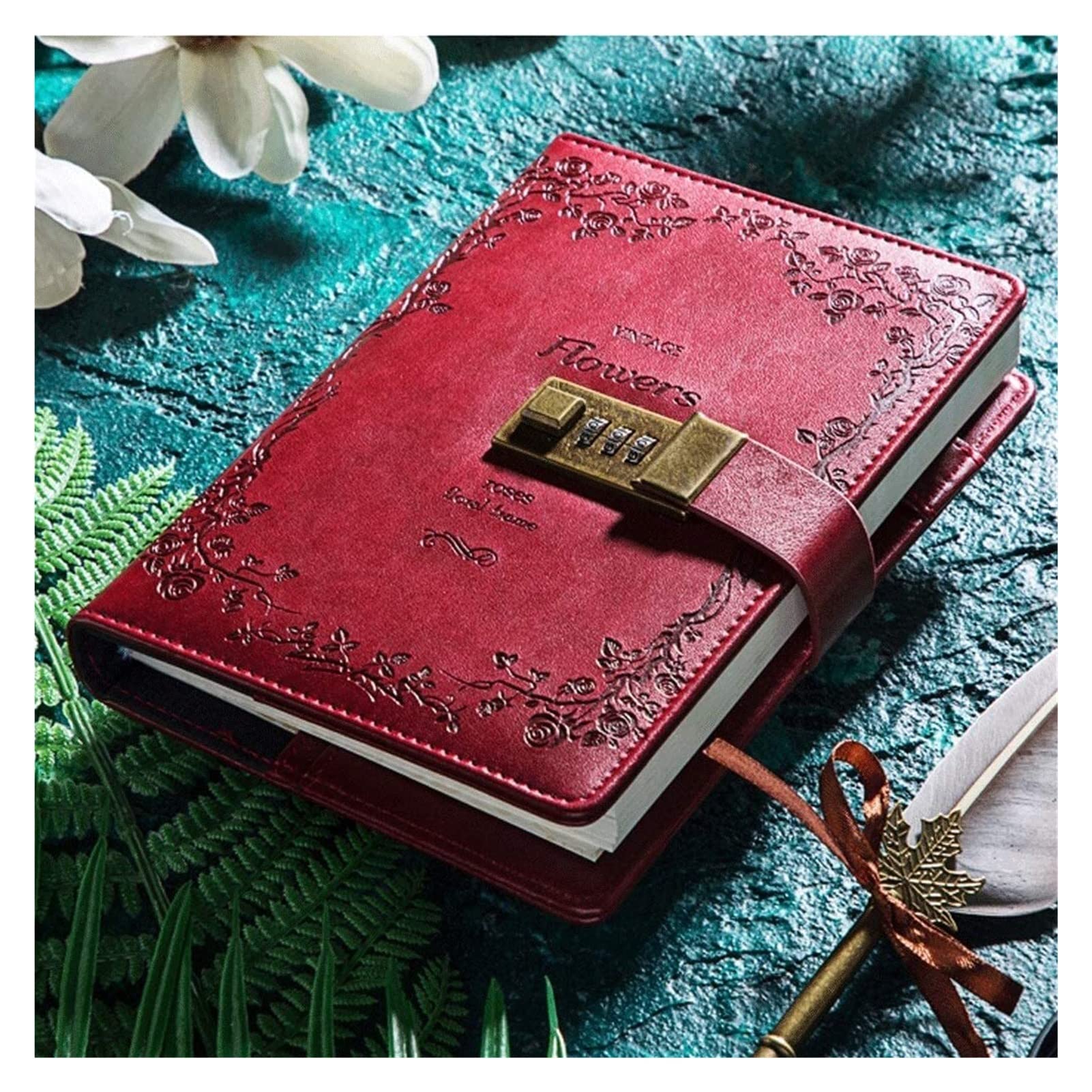 Agenda de Lujo con Estampado en lámina metálica. Diario con candado, Cuaderno Vintage de Papel, Diario Viaje, planificador semanal, papelería Escolar, Regalo